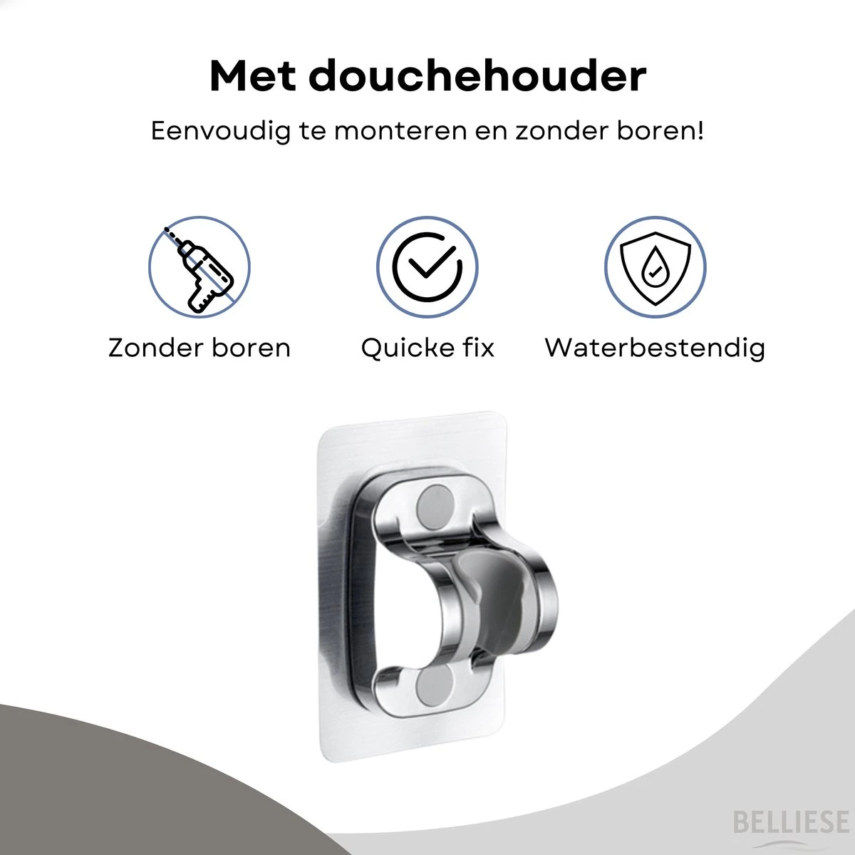 Belliese Doucheset Wellness- Douchekop - Doucheslang - Douchekophouder - Douchekop Met Slang - Waterbesparende Douchekop - Badkamer Accessoires - Montage Zonder Boren - 3 Standen - Zilver - Afbeelding 13
