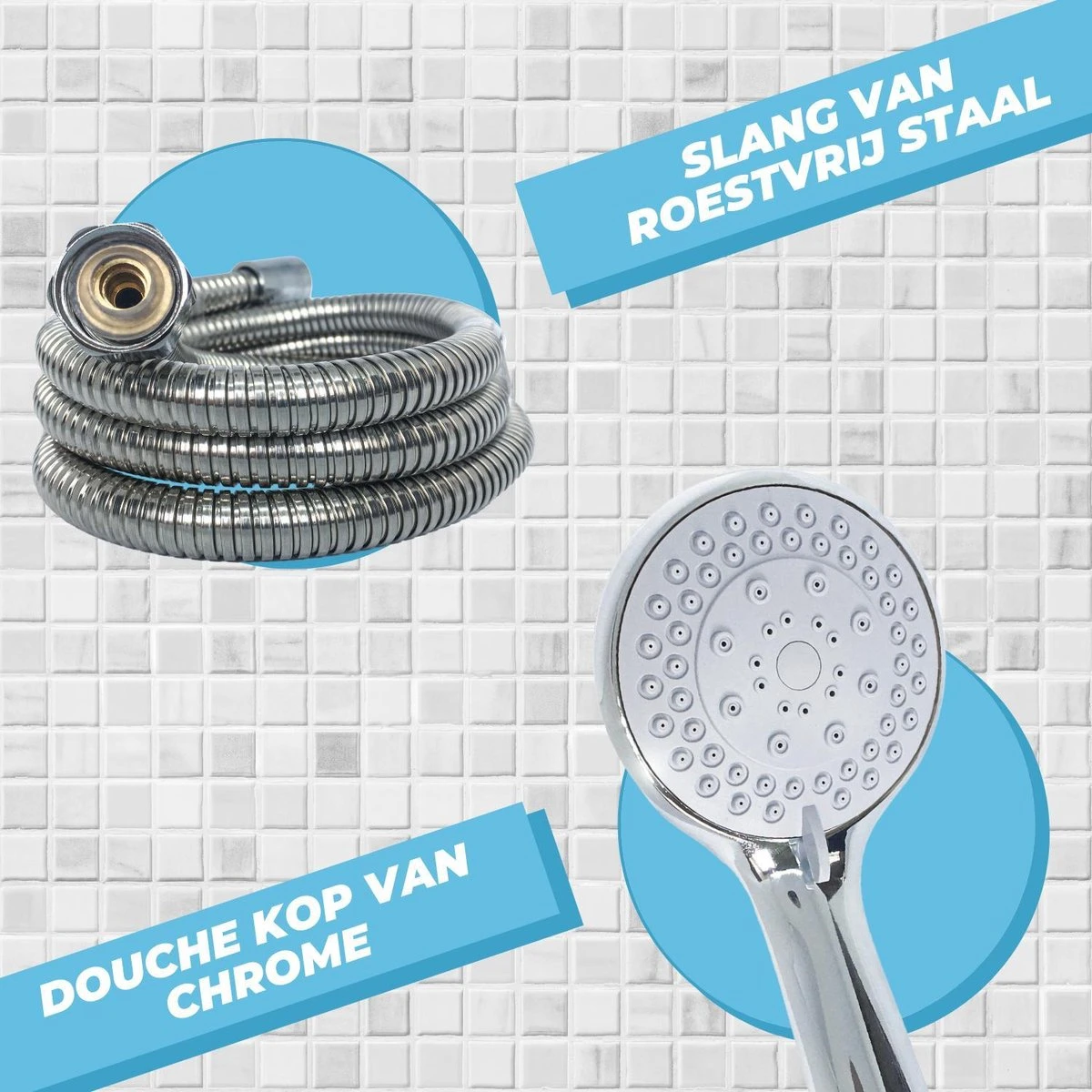 Douchekop Met Slang - Universeel - 5 Luxe Straalstanden - Chroom En RVS - Incl. Wandhouder - Afbeelding 6
