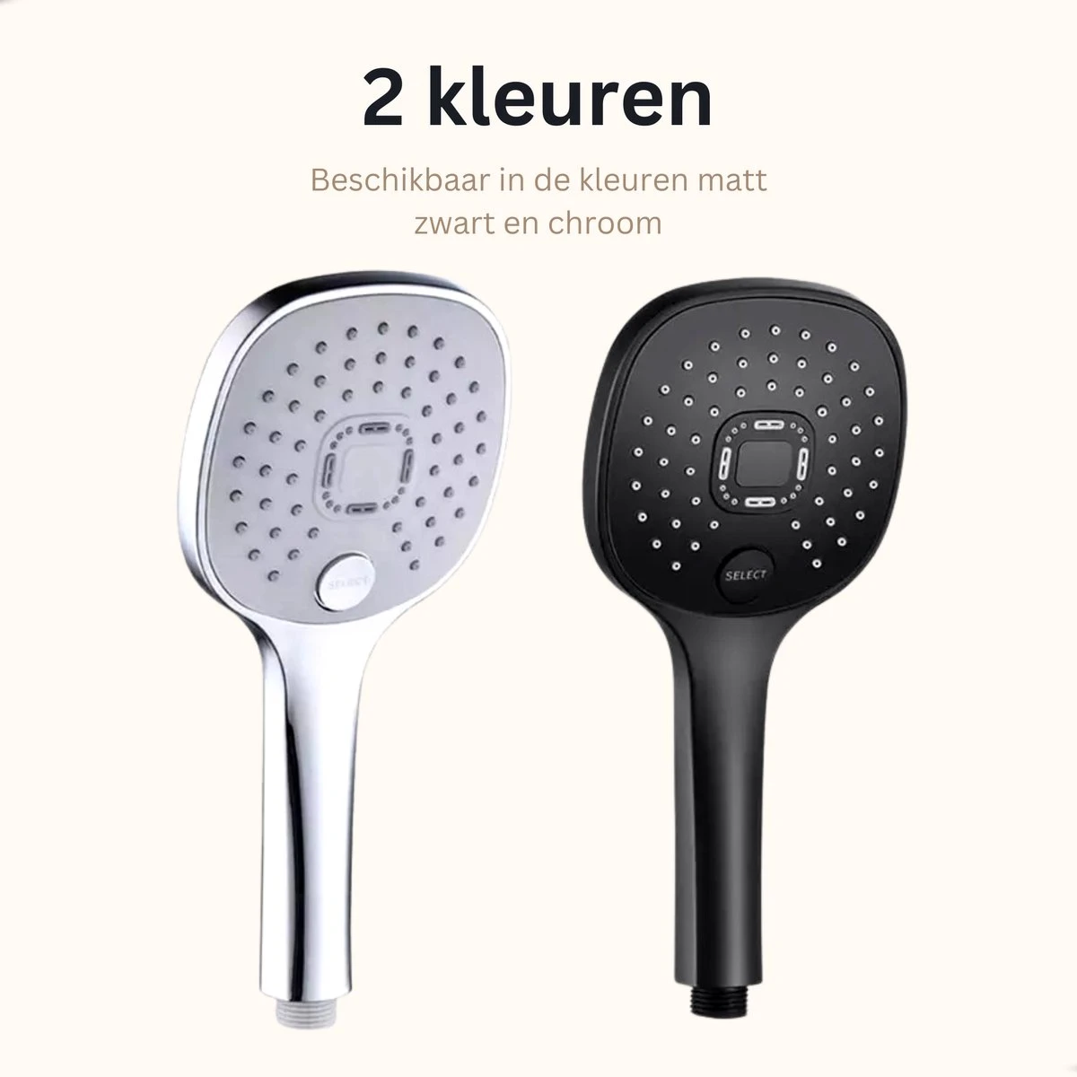 Belliese Doucheset Select - Luxe Douchekop - Doucheslang - Douchekophouder - Douchekop Met Slang - Waterbesparende Douchekop - Badkamer Accessoires - Montage Zonder Boren - 3 Standen - Zwart - Select Knop - Afbeelding 5