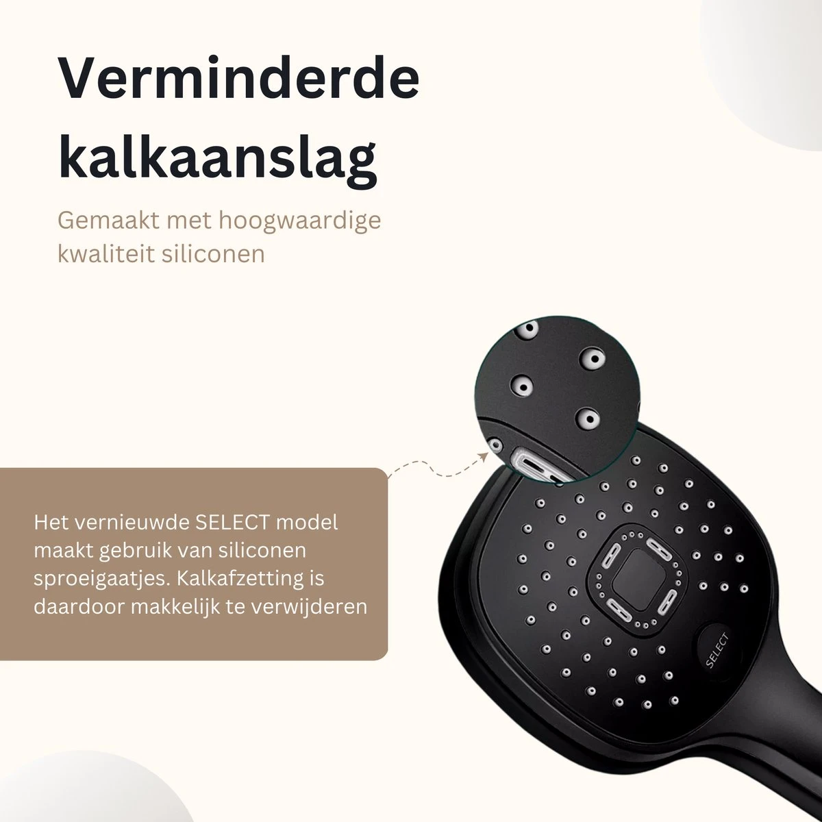 Belliese Doucheset Select - Luxe Douchekop - Doucheslang - Douchekophouder - Douchekop Met Slang - Waterbesparende Douchekop - Badkamer Accessoires - Montage Zonder Boren - 3 Standen - Zwart - Select Knop - Afbeelding 9