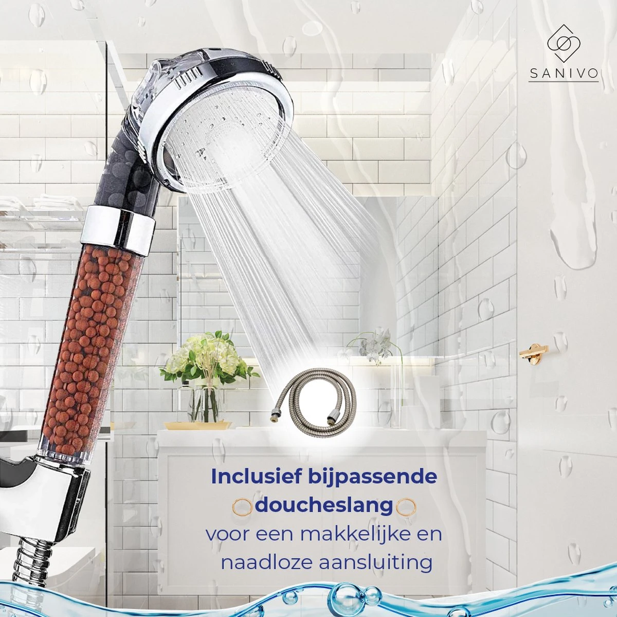 Waterbesparende Douchekop Ionische Douchekop Incl. Doucheslang - Douchefilter - Waterfilter - Handdouche - Met Mineraalstenen - Douchekop Met Slang – Transparant – Incl. Doucheslang - Afbeelding 4