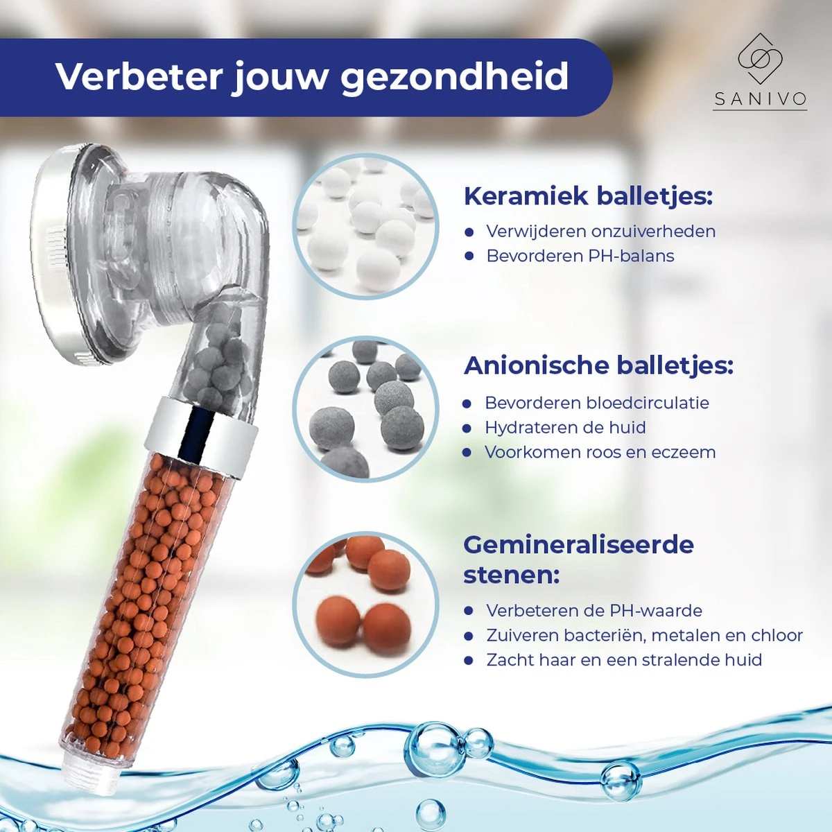 Waterbesparende Douchekop Ionische Douchekop Incl. Doucheslang - Douchefilter - Waterfilter - Handdouche - Met Mineraalstenen - Douchekop Met Slang – Transparant – Incl. Doucheslang - Afbeelding 9