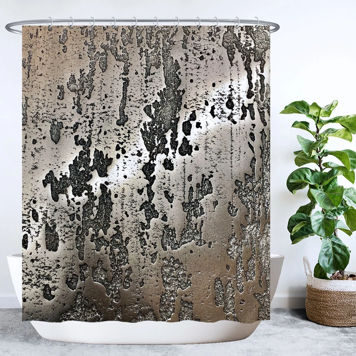 Ulticool Douchegordijn - Staal Metaal Structuur Industrieel - 180 X 200 Cm - Met 12 Ringen - Bruin Beige