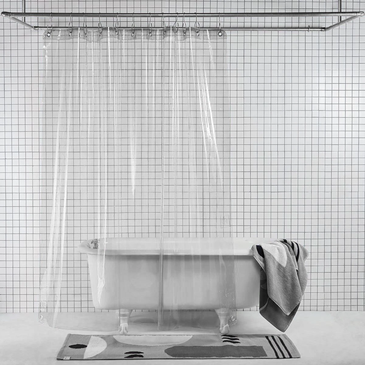 3BMT Douchegordijn Met Ringen - Transparant - 180 X 200 Cm - Afbeelding 2