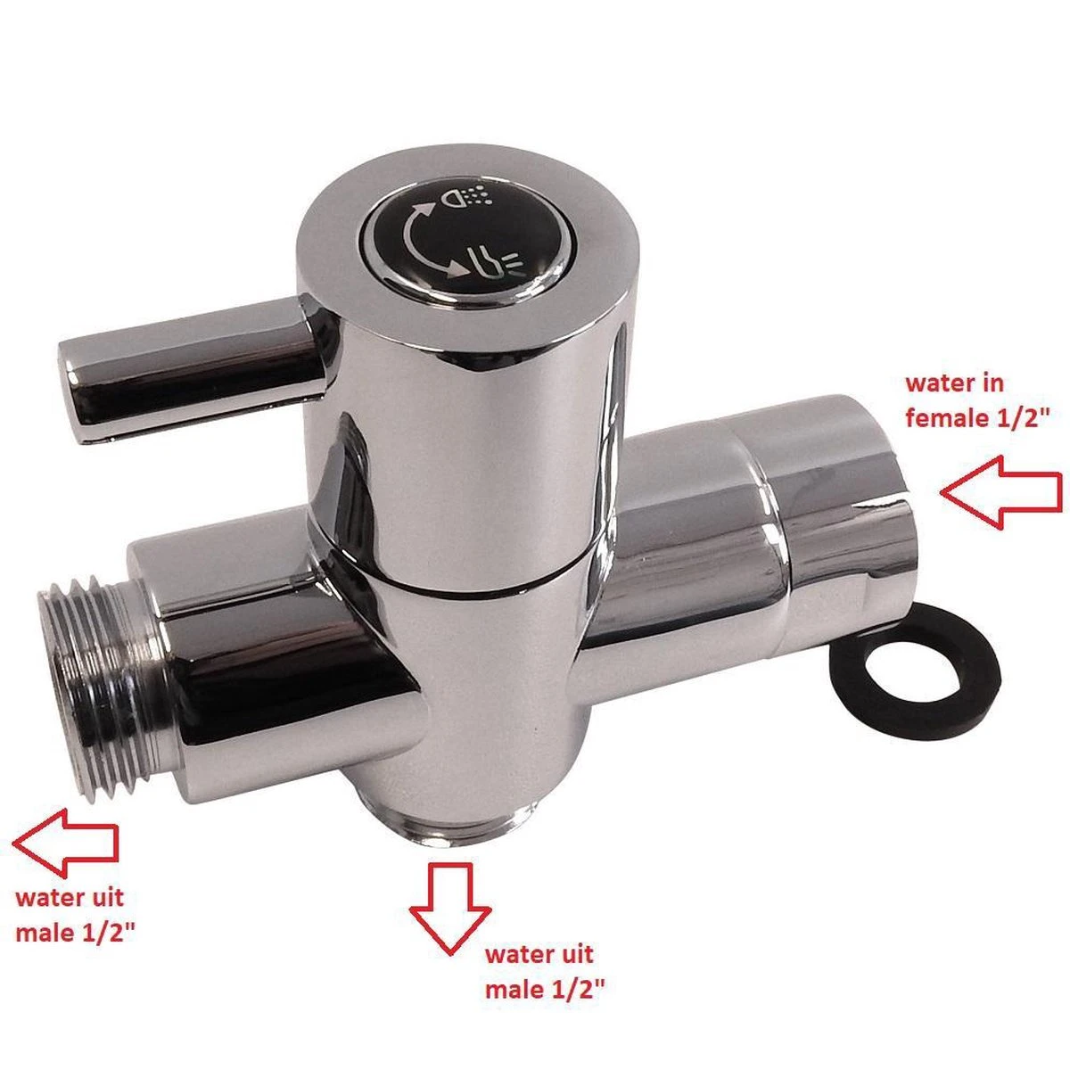 WillieJan Omstelkraan Douche – Verchroomd Messing - Aansluitmaat 3 X 1/2″ - Afbeelding 3