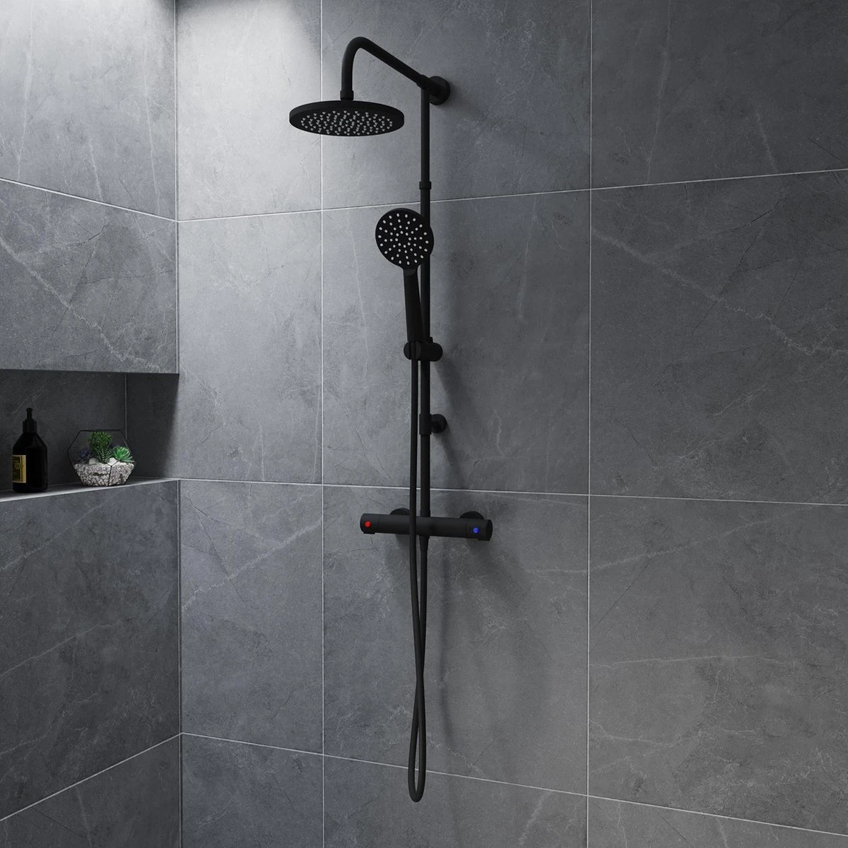 4bathroomz® Zwarte Regendouche Met Thermostatische Kraan - 20cm Hoofddouche - Afbeelding 3