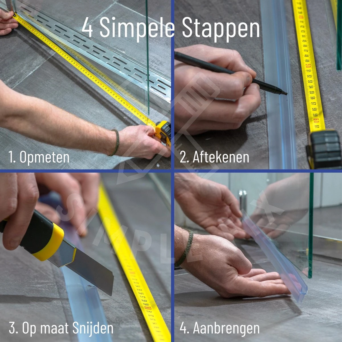 Simple Fix Douchestrip - Douchedeurafdichting - Dorpel - Waterkering - Lekstrip - 100cm Lang - 8mm Glasdikte - Afbeelding 2