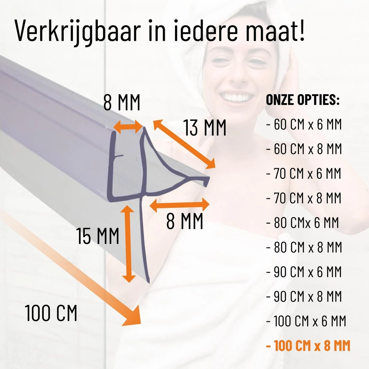 Simple Fix Douchestrip - Douchedeurafdichting - Dorpel - Waterkering - Lekstrip - 100cm Lang - 8mm Glasdikte - Afbeelding 5