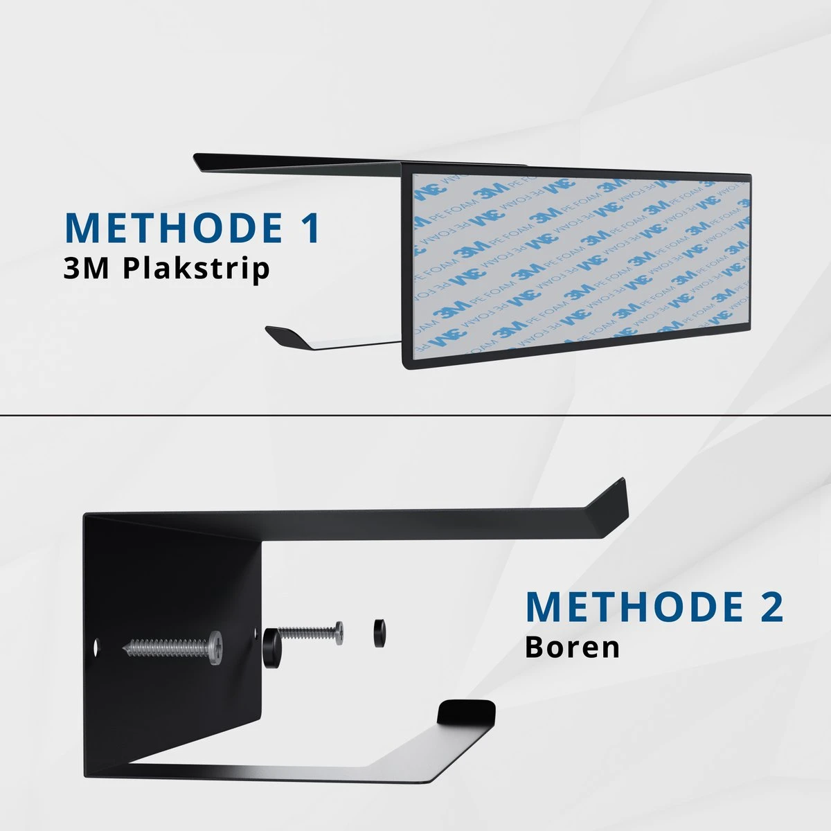 Westerhof Premium Wc Rolhouder Zwart Zonder Boren - Met Plankje - 3M Plakstrip En Schroef Set - Afbeelding 3