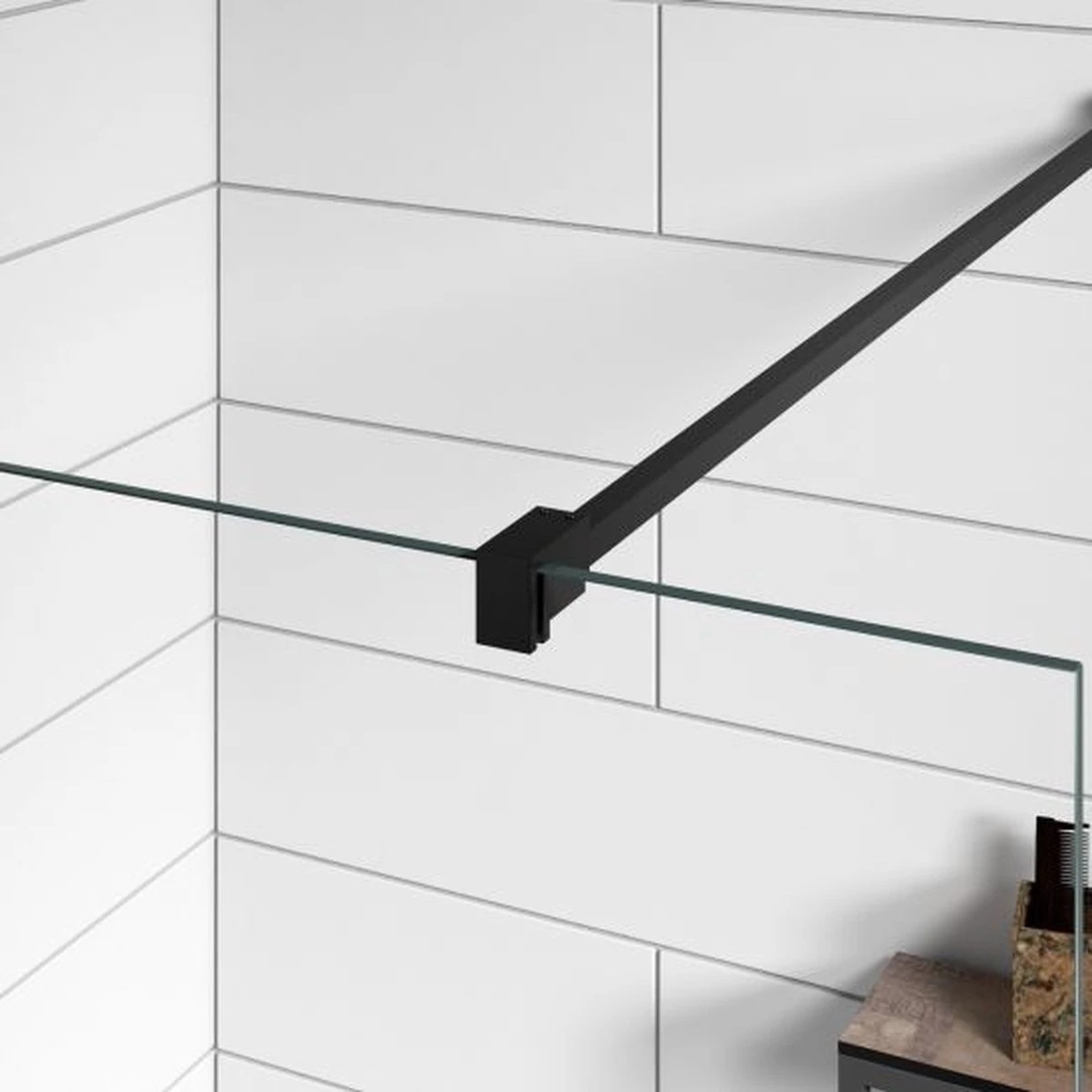 Douchewand Rizani 50cm - Getint Rookglas - Zwart - Afbeelding 2