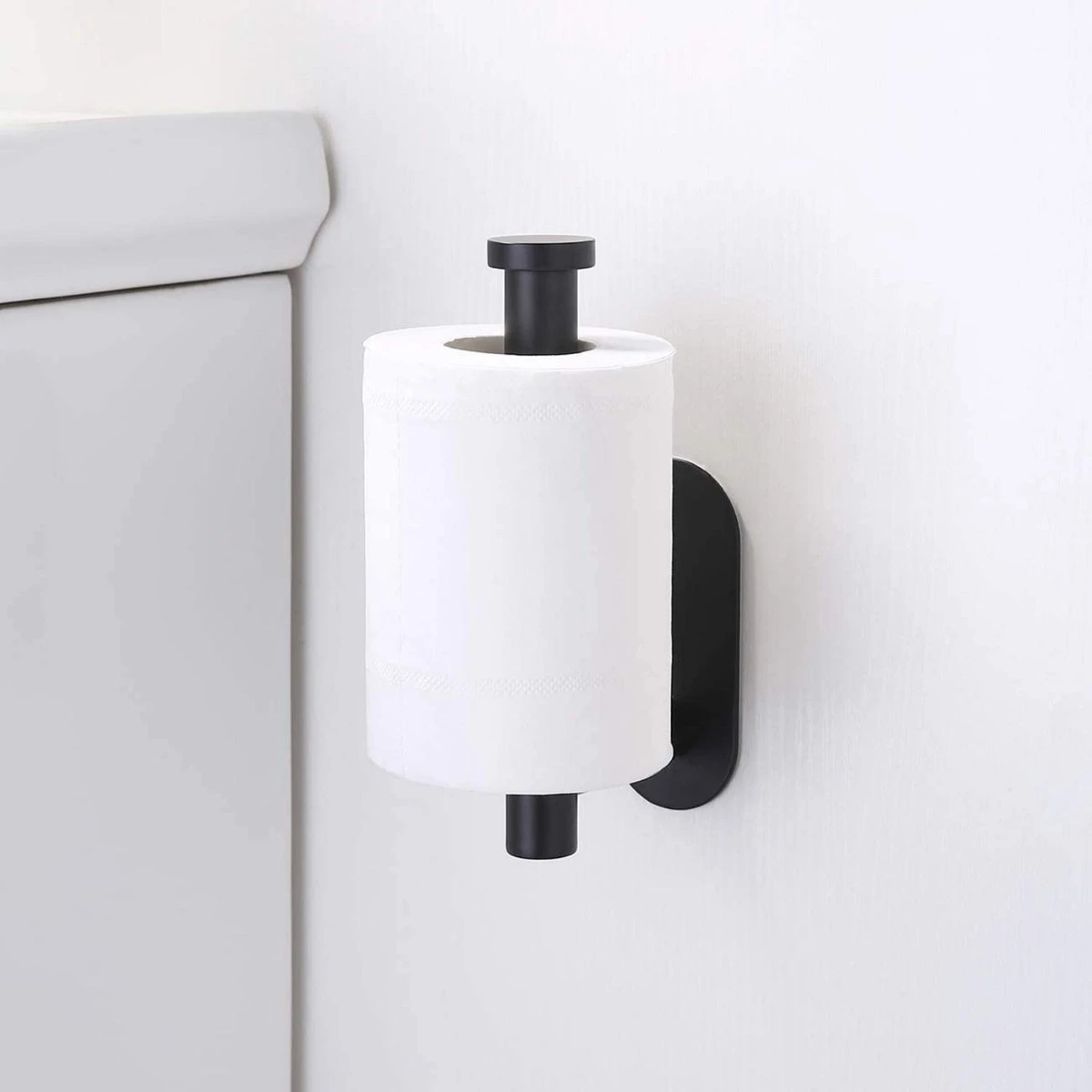 Toiletrolhouder Inclusief Handdoekhaak - Zonder Boren - Zelfklevend - Zwart - Staand - Afbeelding 5