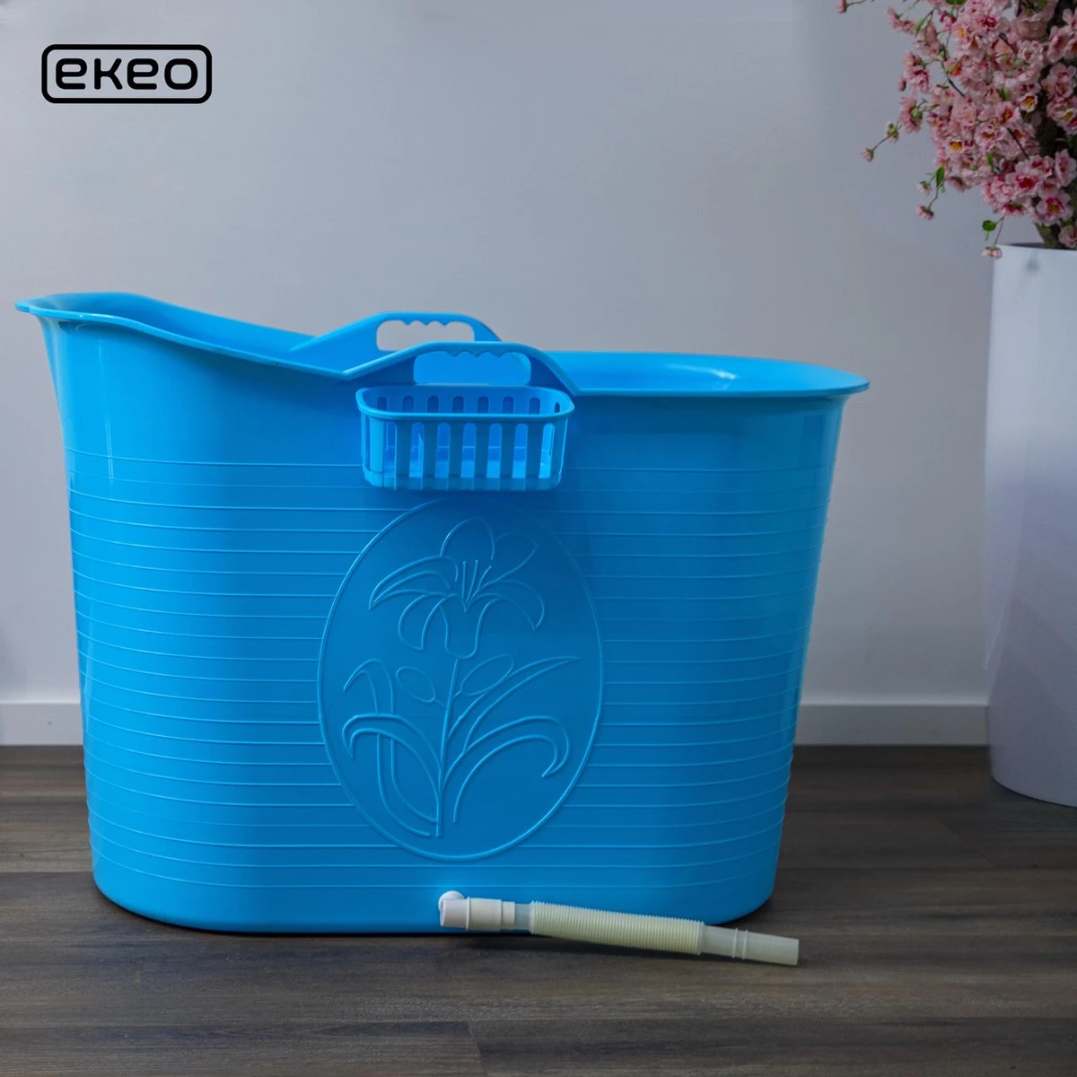 EKEO - Zitbad Voor Volwassenen – Bath Bucket – 200L – Mobiele Badkuip – Inclusief Badrek - Blauw - Afbeelding 3