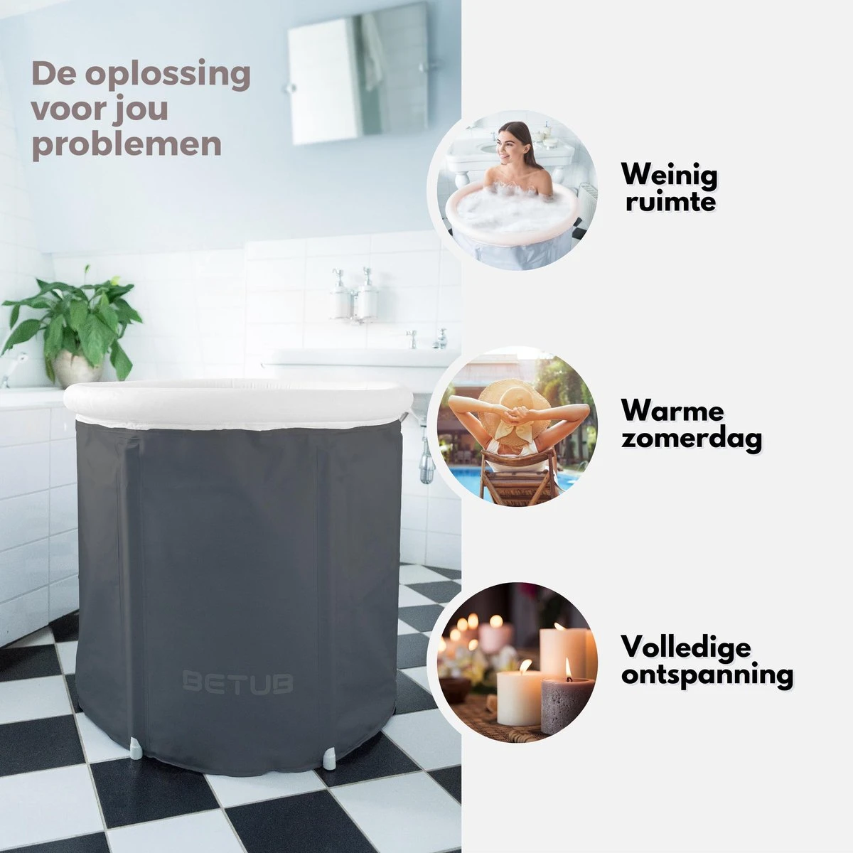 BETUB Zitbad Opvouwbare Badkuip Folding Bath Bathtub – Zit Zwembad – Ijsbad – Warm Bad – Ontspanning – Voor Onder De Douche – Tuin - Balkon Incl. Zitkussen - Afbeelding 9