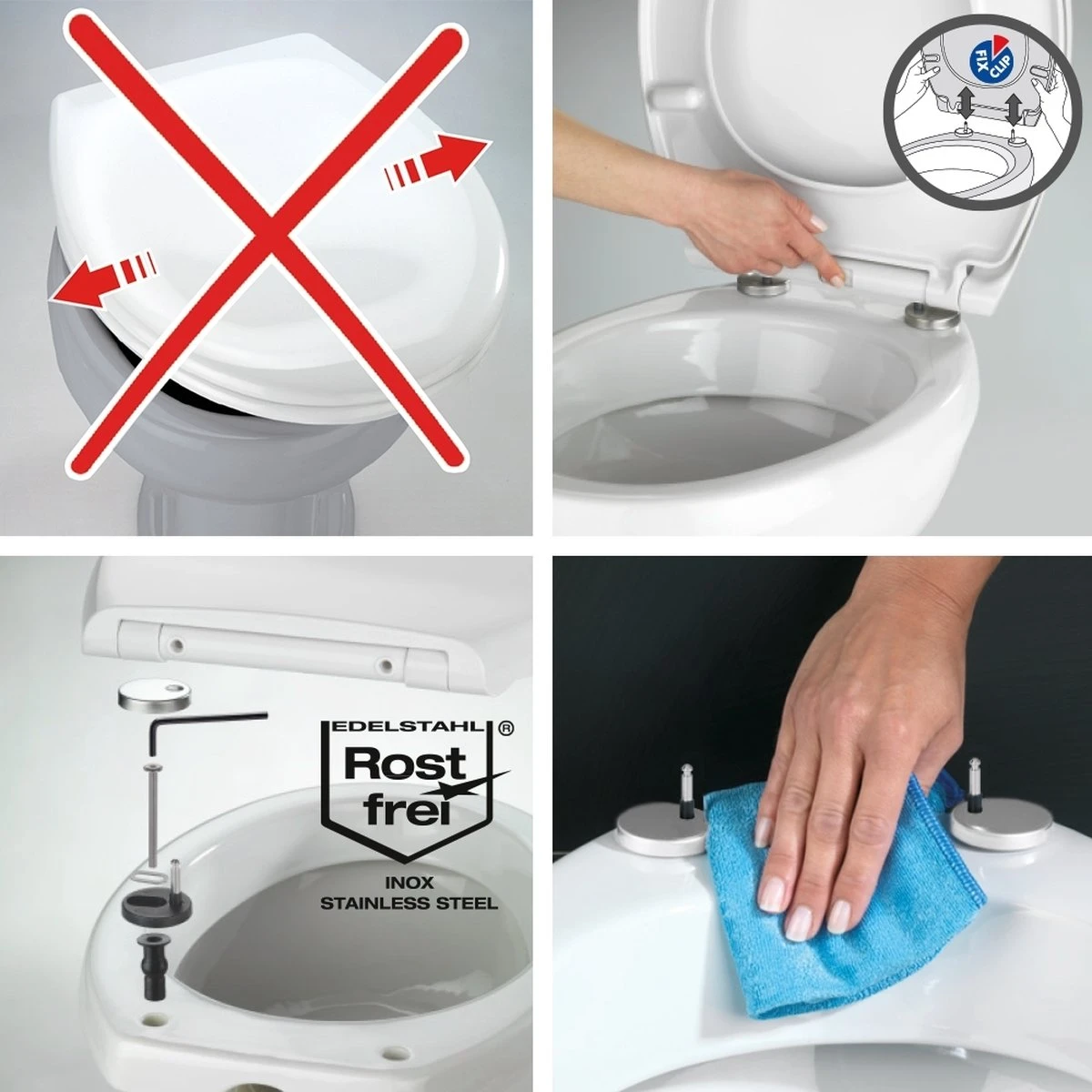 WENKO WC Bril Gubbio - Antibacterieel Wit Duroplast - Easy-Close Sluiting - Fix-Clip Bevestiging In RVS - Belastbaar Tot 350 Kg - Toiletbril - Toiletzitting - Afbeelding 7