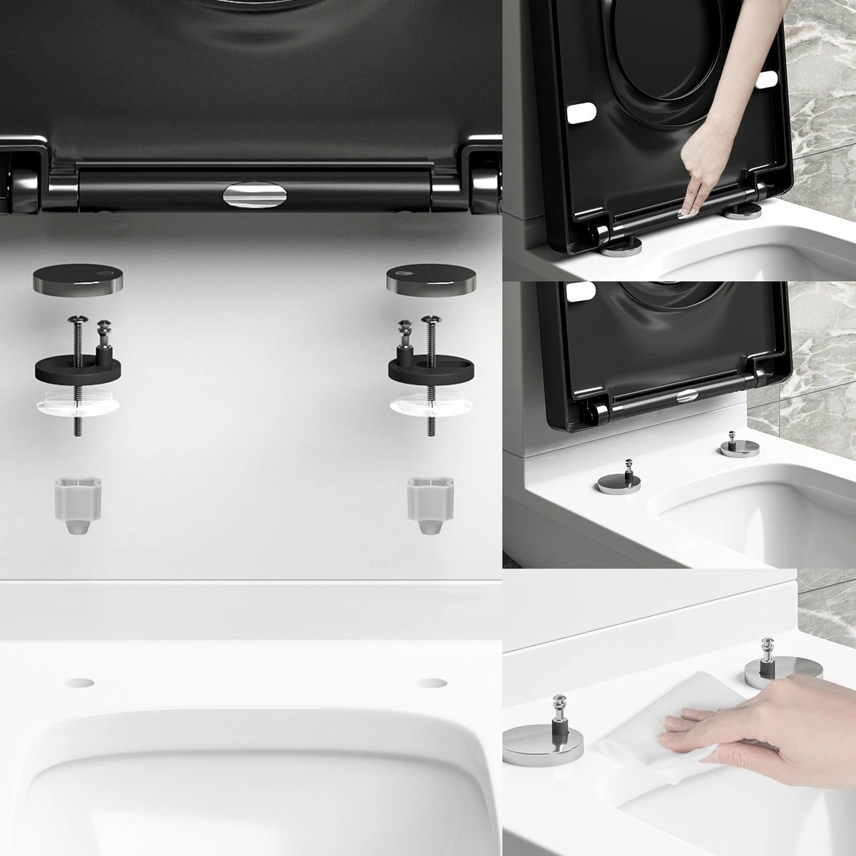 Kamyra® Antibacteriële Toiletbril Met Verkleiner & Softclose - Voor Volwassenen/Kinderen - Toiletbrillen, WC Bril, Brillen, Toiletzitting - D-Vorm - 45.4x36.1 Cm - Zwart - Afbeelding 11