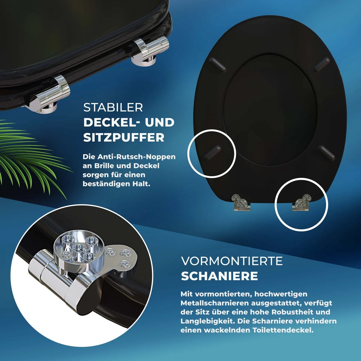 Casaria Wc-bril Met Deksel Sluitingsmechanisme Toiletzitting MDF Zwart - Afbeelding 5