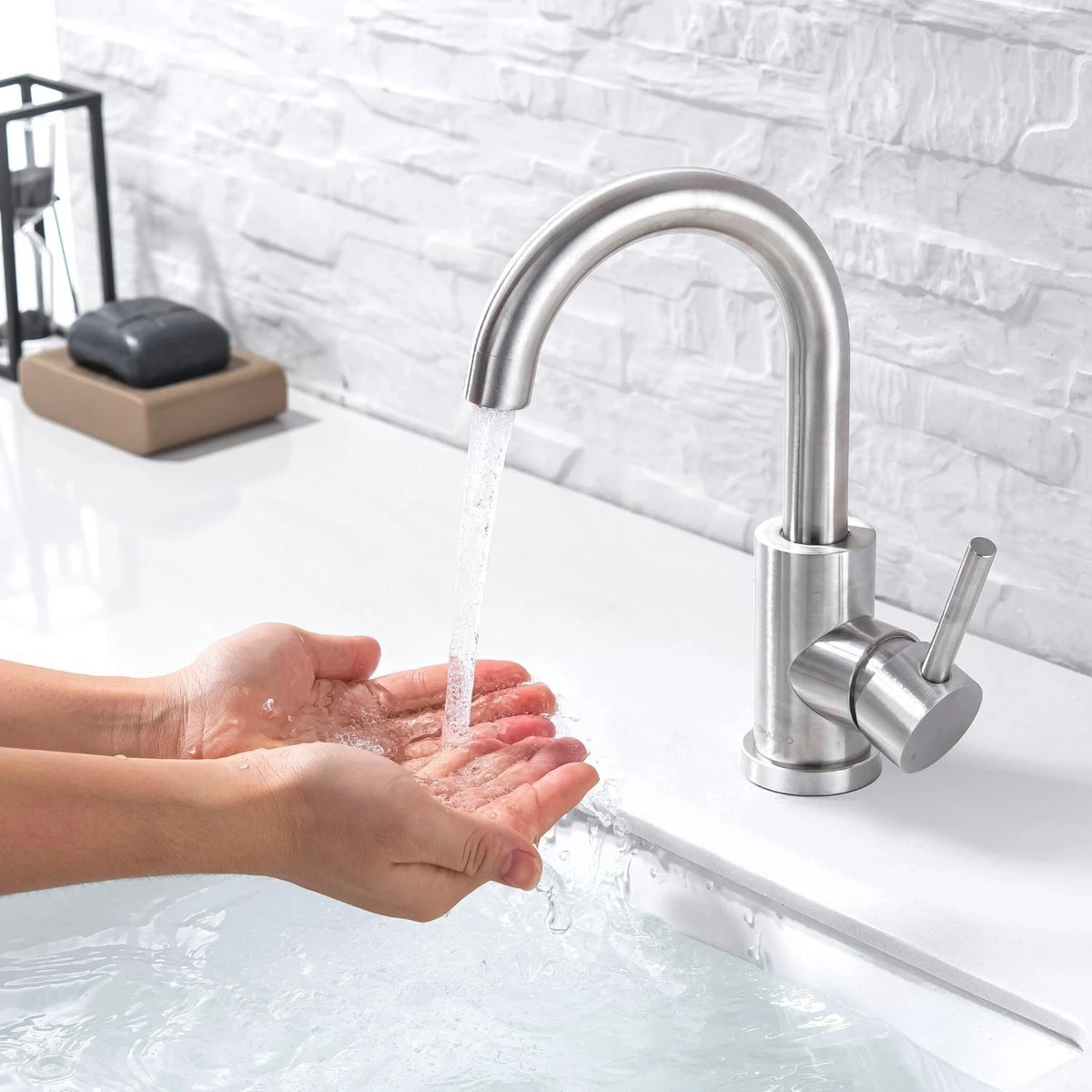 LOMAZOO Wastafelkraan Ivory - Mengkraan Wastafel - Kraan Badkamer - Wastafelmengkraan RVS - Afbeelding 3