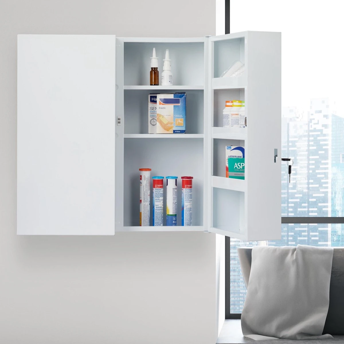 Relaxdays Medicijnkastje Afsluitbaar - Medicatiekastje - Badkamerkast Medicijnen - Wit - Afbeelding 2