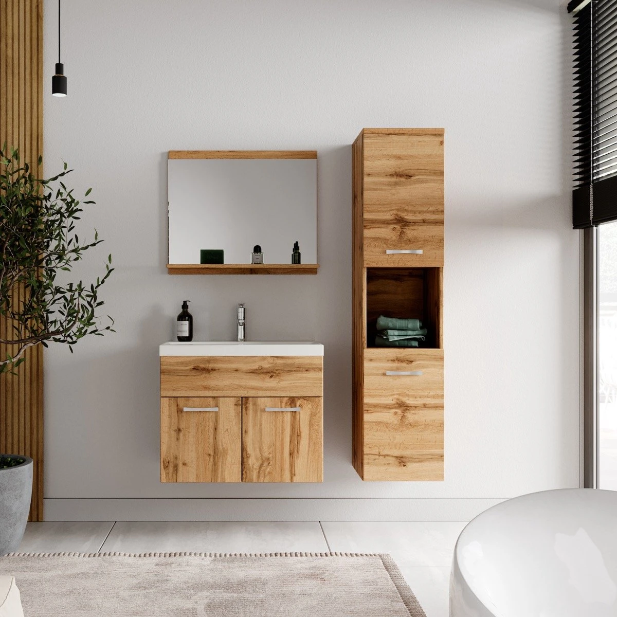 Badplaats Badkamermeubel Set Montreal 60 Cm X 35 Cm - Eiken - Badmeubel Met Spiegel En Zijkast - Afbeelding 11