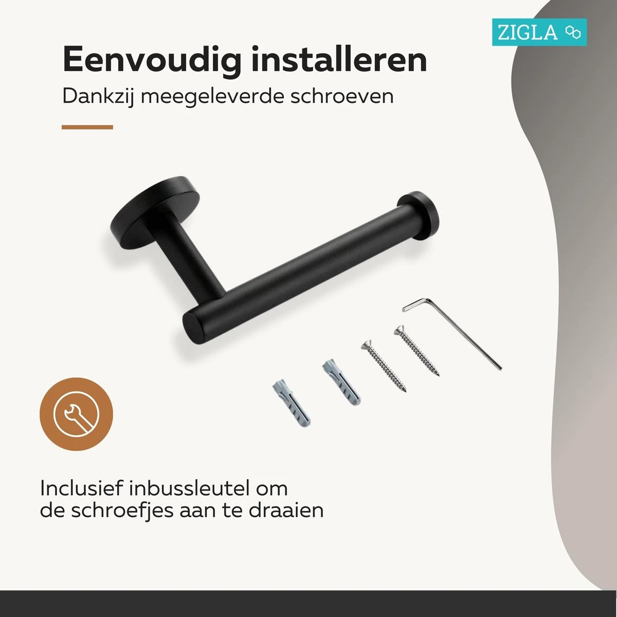 Zigla - WC Rolhouder – Toiletrolhouder – Toiletpapierhouder - WC Rol Houder – RVS – Zwart - Afbeelding 4