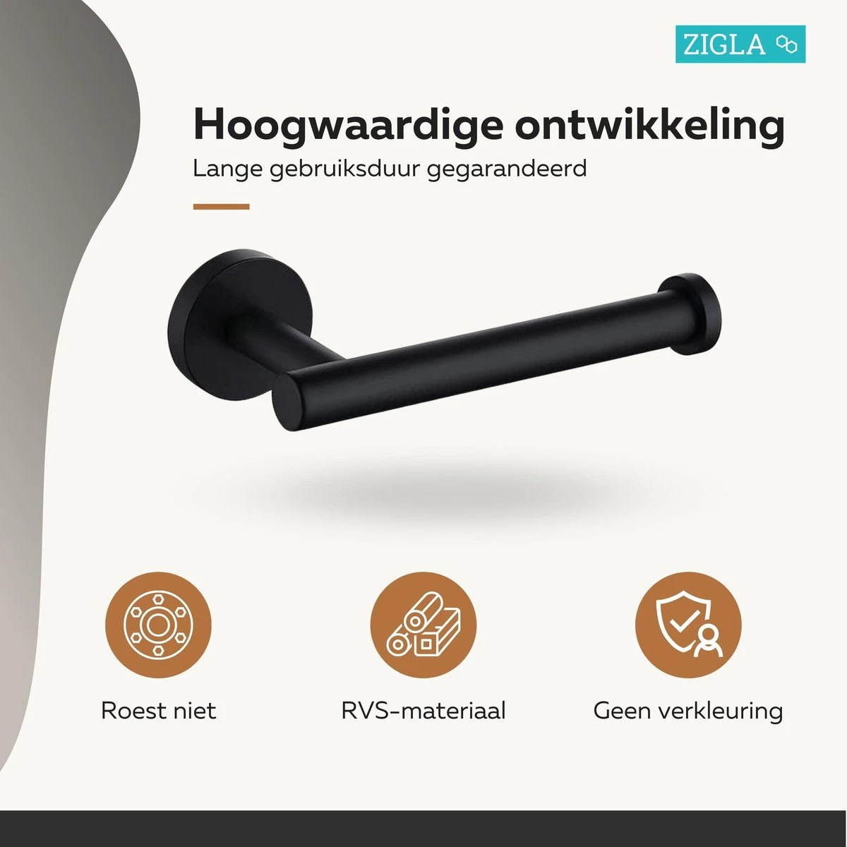Zigla - WC Rolhouder – Toiletrolhouder – Toiletpapierhouder - WC Rol Houder – RVS – Zwart - Afbeelding 6