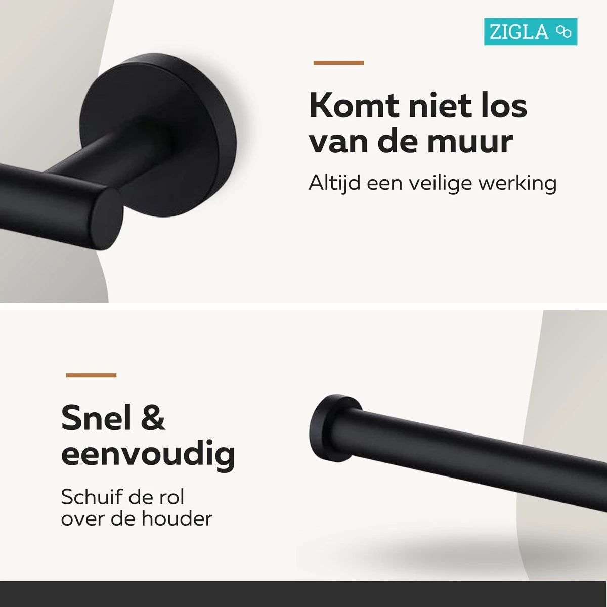 Zigla - WC Rolhouder – Toiletrolhouder – Toiletpapierhouder - WC Rol Houder – RVS – Zwart - Afbeelding 7