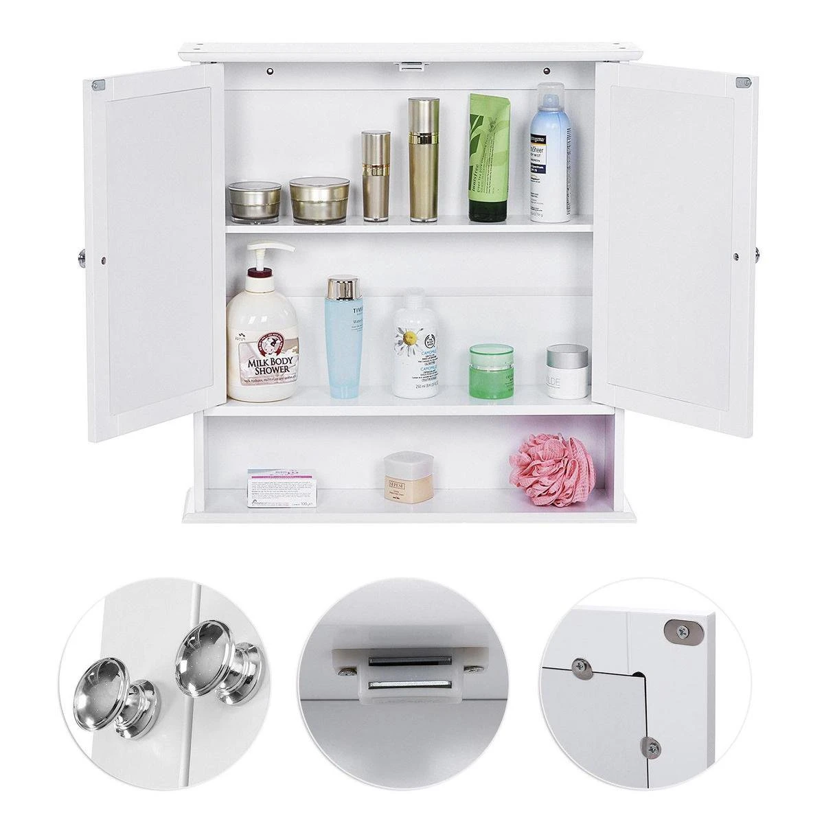 Songmics Badkamer Spiegel Kast - Medicijnkast - Badkamerkast Hangkast - Opbergkast Hangend Wit - Afbeelding 4