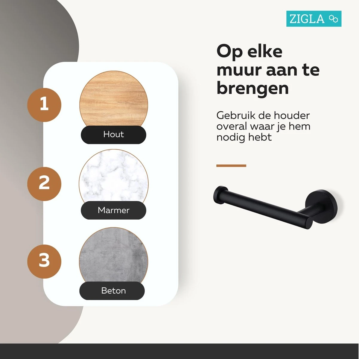 Zigla - WC Rolhouder – Toiletrolhouder – Toiletpapierhouder - WC Rol Houder – RVS – Zwart - Afbeelding 9