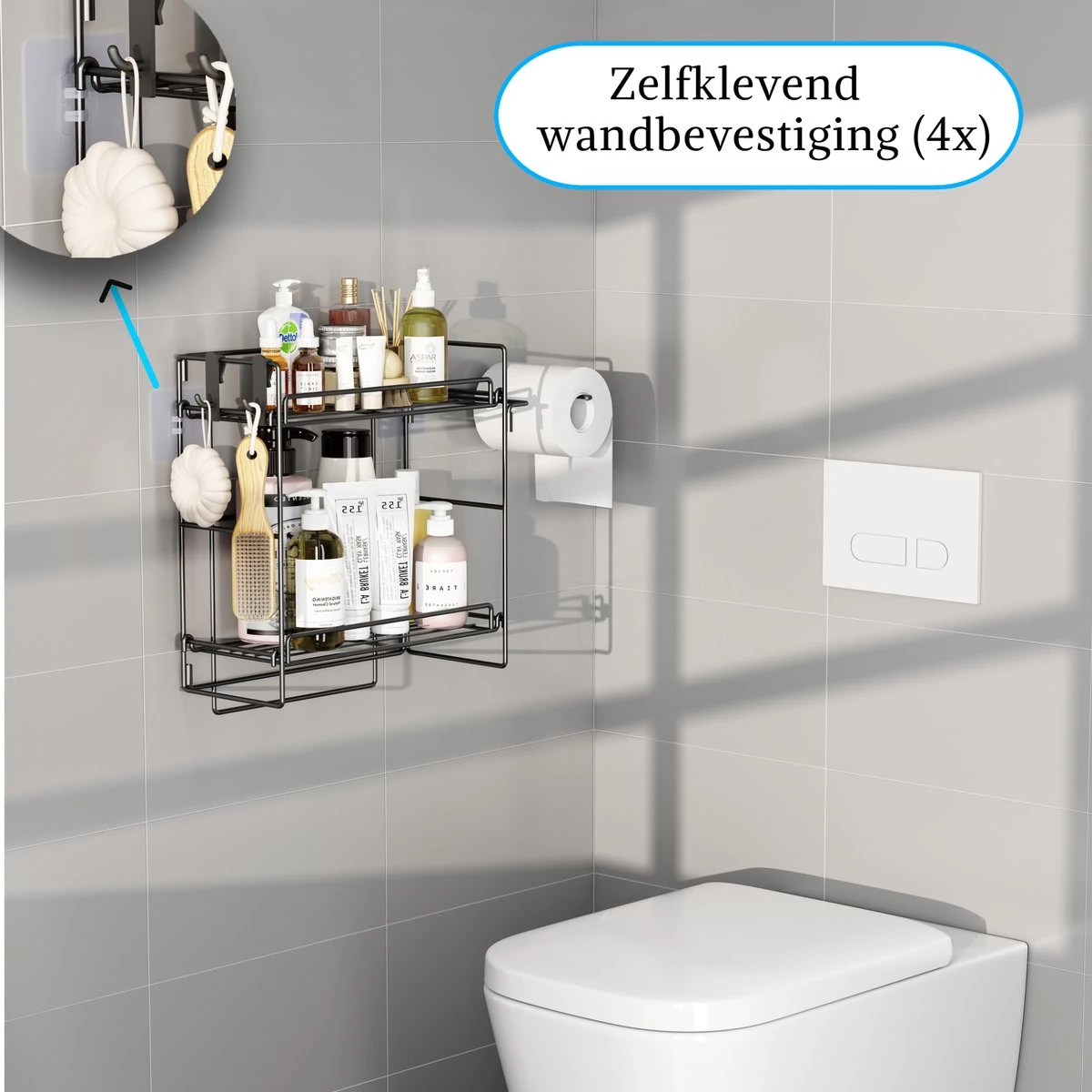 AlShiha®WC Rek - Toiletrolhouder - Badkamer Rek - Zelfklevend (zonder Boren) - Wc Rolhouder - Doucherek Hangend- Badkamerrek - Doucherek - Doucherek Zonder Boren - Toiletrolhouder - Toiletrolhouder Met Plankje - Afbeelding 2