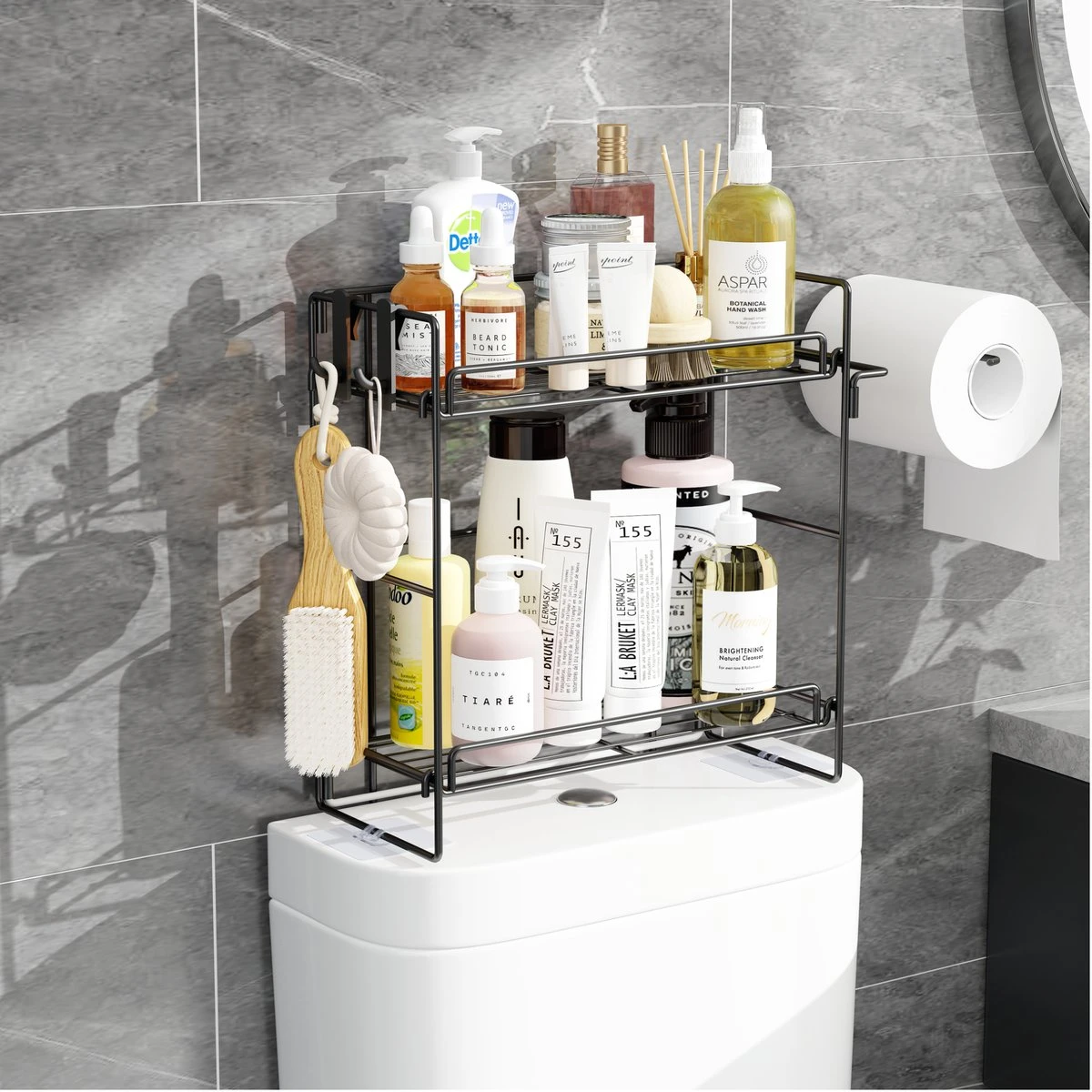 AlShiha®WC Rek - Toiletrolhouder - Badkamer Rek - Zelfklevend (zonder Boren) - Wc Rolhouder - Doucherek Hangend- Badkamerrek - Doucherek - Doucherek Zonder Boren - Toiletrolhouder - Toiletrolhouder Met Plankje - Afbeelding 10