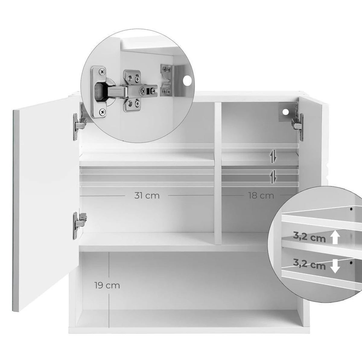 Vasagle Badkamer Spiegelkast – Badkamermeubel Met Spiegel En Schappen - Afbeelding 6