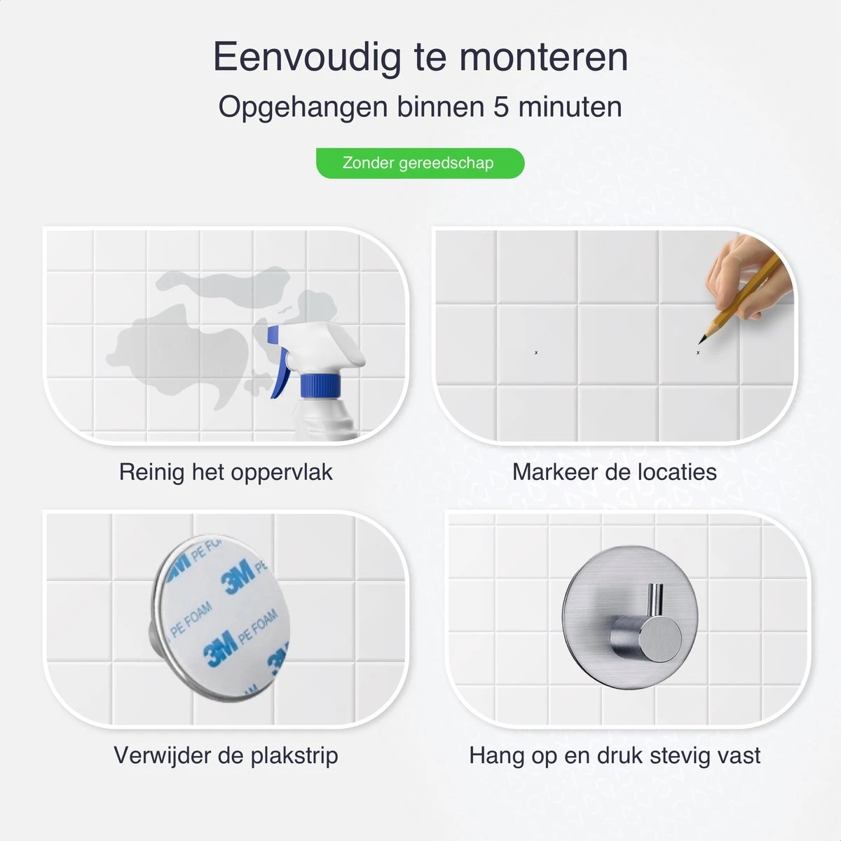 4x Handdoekhaakjes (Zelfklevend) Van RVS Zilver – Zelfklevende Haakjes – Wandhaak – Handdoekhouder – Ophanghaken Voor Keuken Of Badkamer (Accessoires) - Afbeelding 5