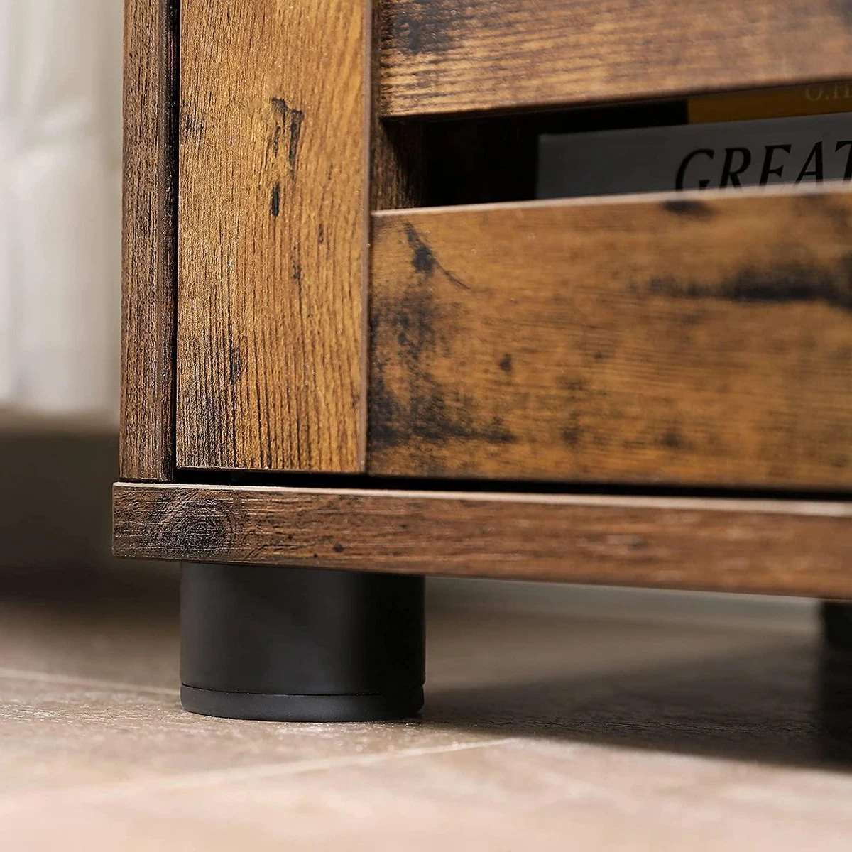 Nancy's Gaboury Badkamermeubel - Wastafelonderkast - Uitsparing - Open Vak - Openslaande Deuren - Industrieel - Bruin - Zwart - Bewerkt Hout - 60 X 30 X 63 Cm - Afbeelding 2