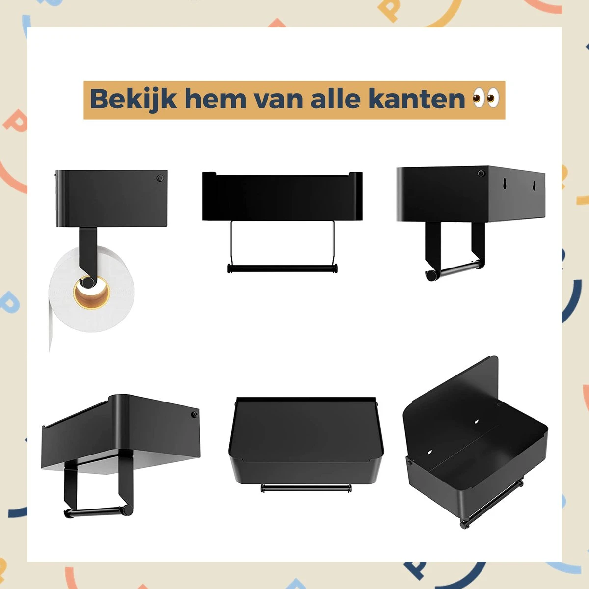 Toiletrolhouder Zwart Met Plankje En Bakje - Zonder Boren - Wc Rolhouder Zelfklevend - Inclusief Extra Handdoekhaak - Afbeelding 5