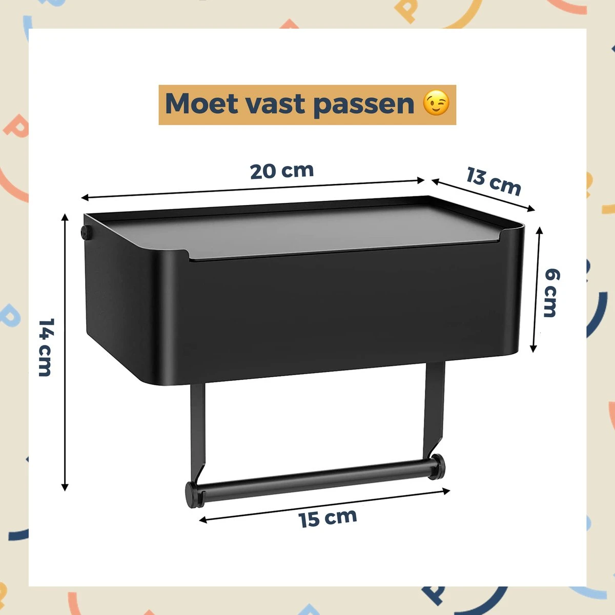 Toiletrolhouder Zwart Met Plankje En Bakje - Zonder Boren - Wc Rolhouder Zelfklevend - Inclusief Extra Handdoekhaak - Afbeelding 7