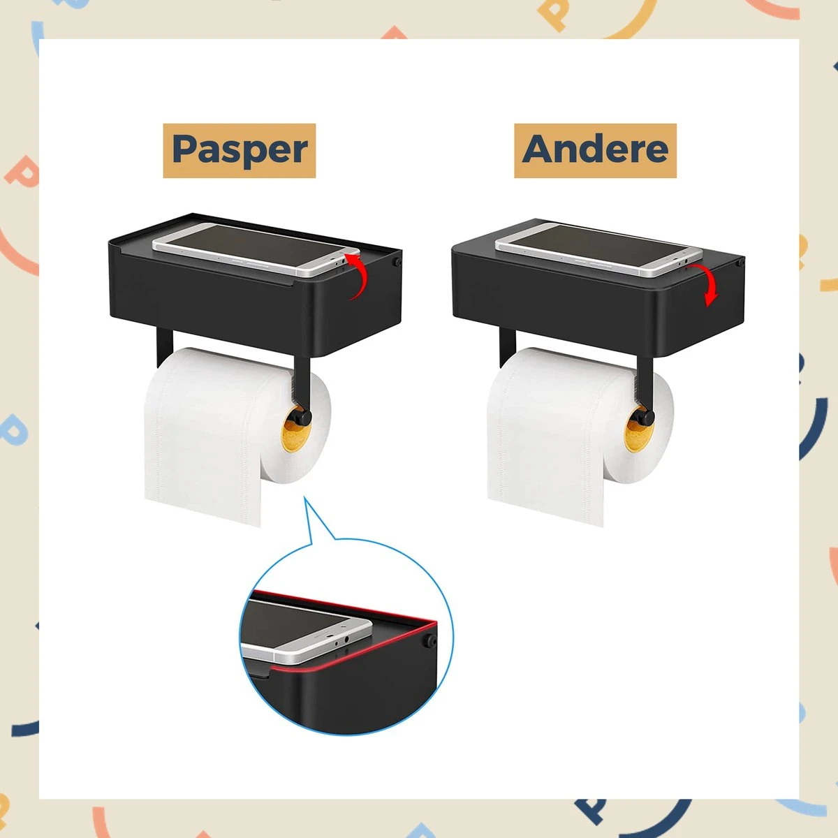 Toiletrolhouder Zwart Met Plankje En Bakje - Zonder Boren - Wc Rolhouder Zelfklevend - Inclusief Extra Handdoekhaak - Afbeelding 10
