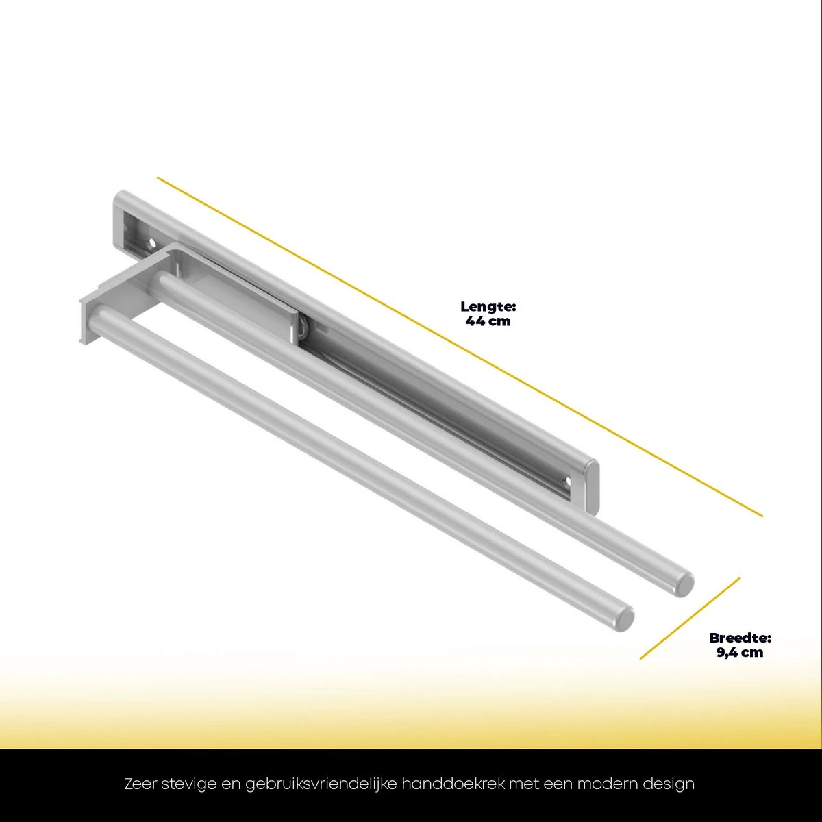 Eleganca Handdoekrek – Handdoekhouder Keuken – Handdoekstang – Ideaal Voor In Keukenkastjes – 44cm Uittrekbaar – 2 Armen – Handdoekrek Badkamer – Inclusief Bevestigingsmateriaal – Hoge Kwaliteit Aluminium – Zilver - Afbeelding 2