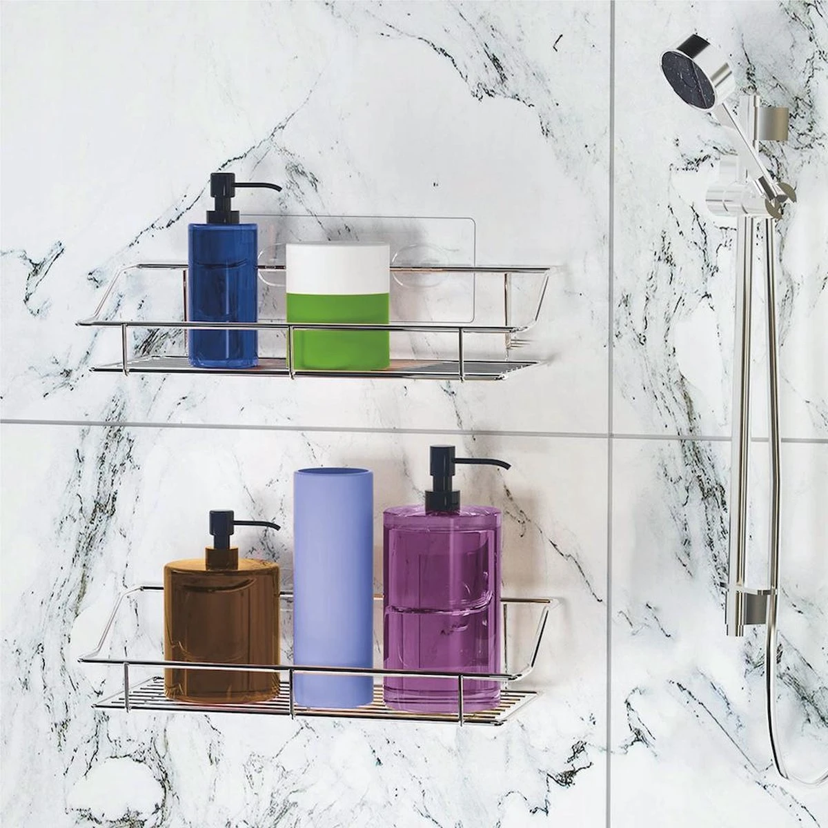 LifeGoods Zelfklevend Doucherek - 2 Stuks - Hangend Badkamer Rekje - Zonder Boren En Schroeven - RVS - Afbeelding 5