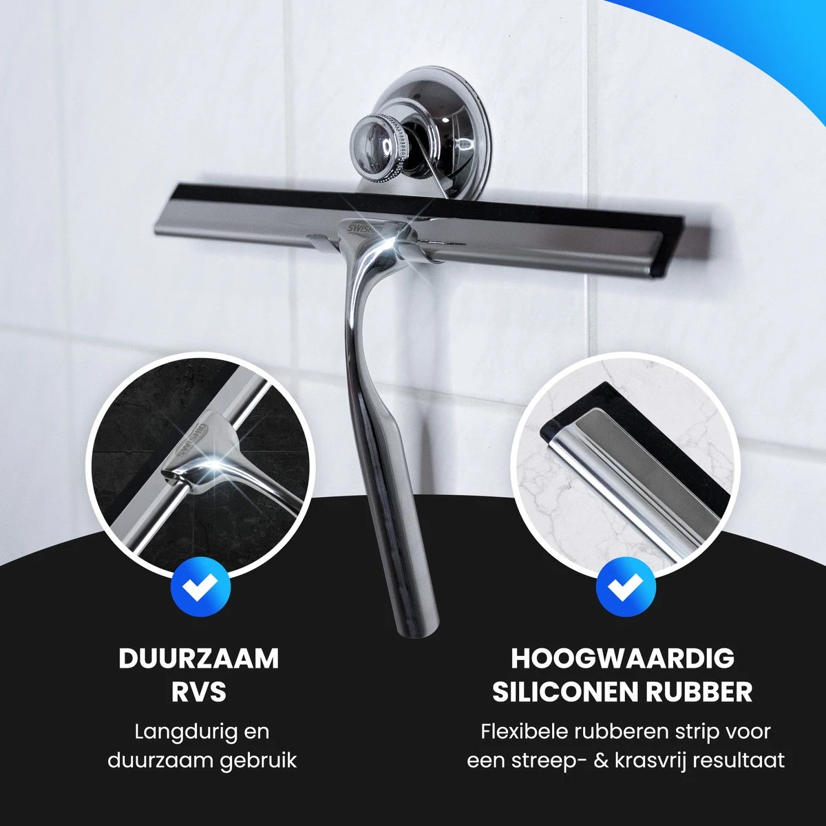 Douchewisser Met Ophangsysteem - Raamwisser - Raamtrekker - RVS - Extra Siliconen Strip - Afbeelding 2