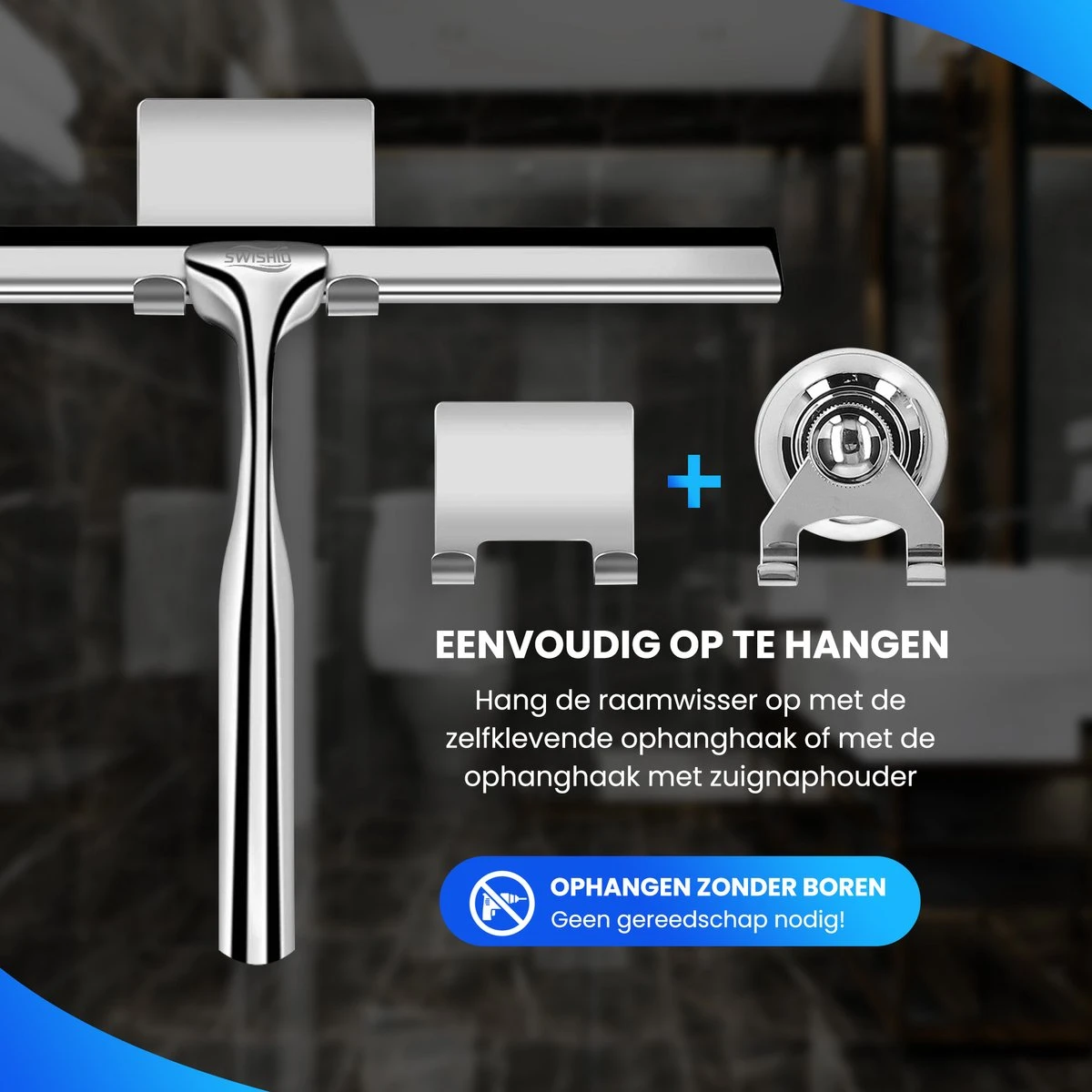 Douchewisser Met Ophangsysteem - Raamwisser - Raamtrekker - RVS - Extra Siliconen Strip - Afbeelding 3