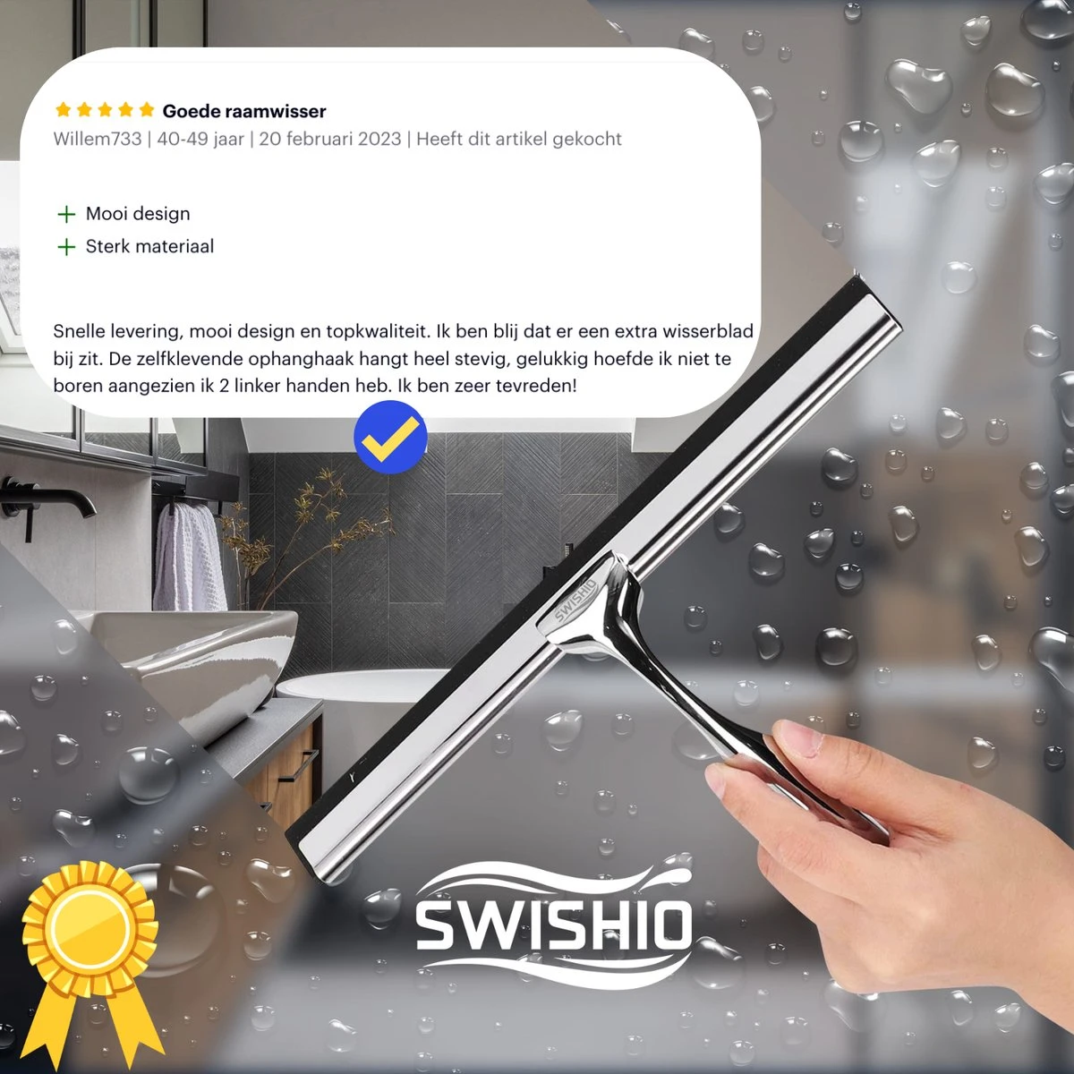 Douchewisser Met Ophangsysteem - Raamwisser - Raamtrekker - RVS - Extra Siliconen Strip - Afbeelding 4