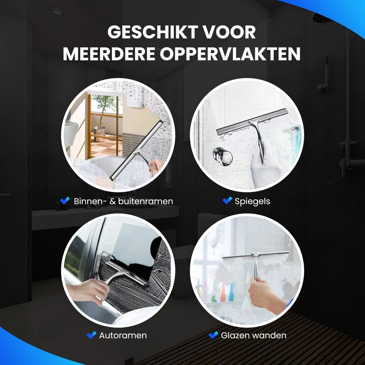Douchewisser Met Ophangsysteem - Raamwisser - Raamtrekker - RVS - Extra Siliconen Strip - Afbeelding 7