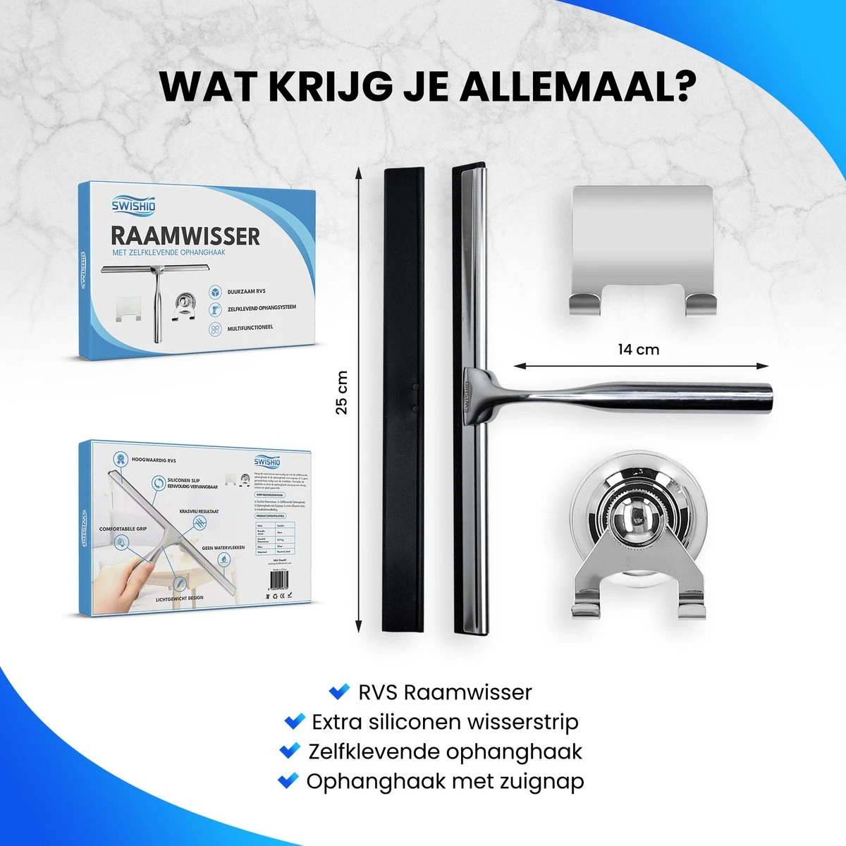 Douchewisser Met Ophangsysteem - Raamwisser - Raamtrekker - RVS - Extra Siliconen Strip - Afbeelding 8