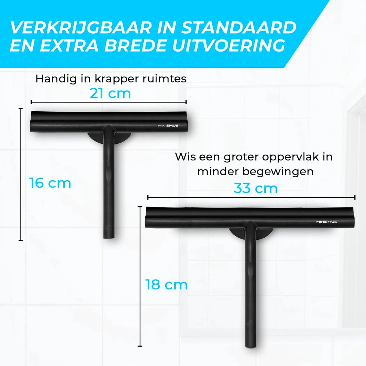 Minismus Extra Brede Douchewisser Met Magneethouder Ophangsysteem Ophanghaak - 33 Cm Breed - Zwart - Afbeelding 10