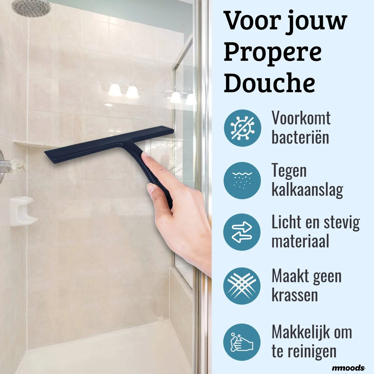 Mmoods Douchewisser Zwart - Douche Trekker Met Zuignap - Vloerwisser Badkamer - Vloertrekker RVS - Afbeelding 2