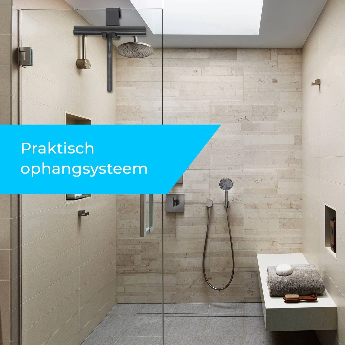 Minismus Extra Brede Douchewisser Met Ophanghaak - Raamwisser - Silicone Douchetrekker Badkamer - 33 Cm Breed - Zwart - Afbeelding 2