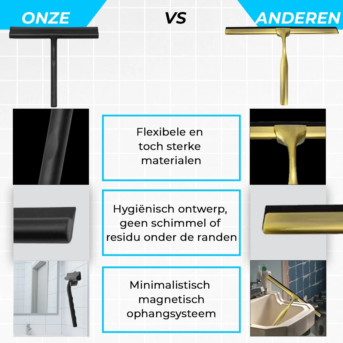 Minismus Douchewisser Zwart Met Ophanghaak - Raamwisser - Trekker Douche - Douchewissers - Raamtrekker - Douchetrekker - Afbeelding 2