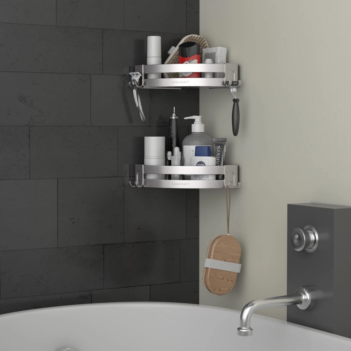 Sanicraft® Doucherekje - Doucherekje Zonder Boren - Geschikt Voor Elk Type Muur - Doucherekje Hangend - Doucheplank - Doucherekje Hoek - Doucherekje Zilver - Afbeelding 2