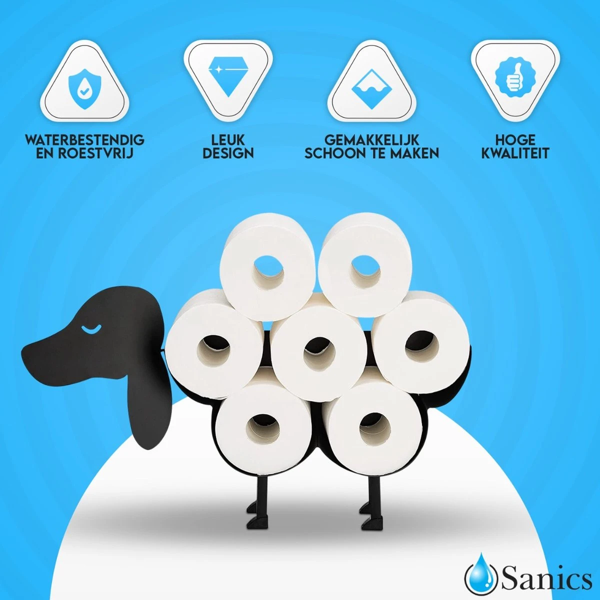 Sanics Reserverolhouder Vrijstaand - Hangend - Wandhouder - Hond - Zwart - Dier - Afbeelding 3