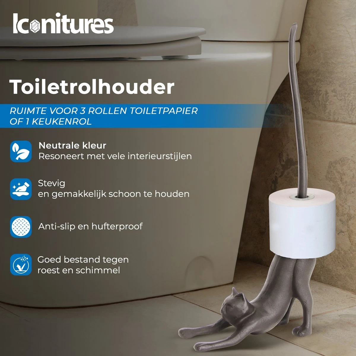 KAT Reserverolhouder - Toiletrolstandaard - Keukenrolhouder - WC Rolhouder Staand - Toiletrolhouder Staand - Reserverolhouders - Poes - Afbeelding 5